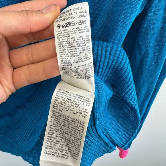 Diesel 100% Linen Crew Neck Long Sleeve Sweater Pink & Blue Contrast Collar S - Picture 10 of 12